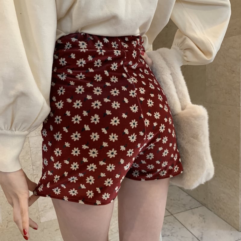 velours flower short pants red | épine