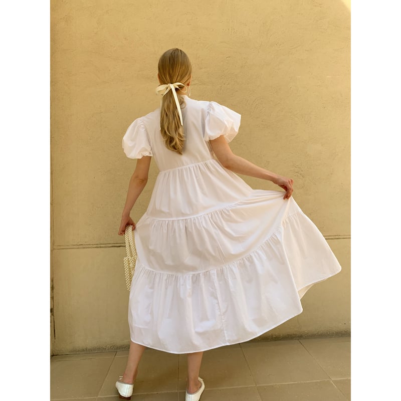 puff sleeve tiered onepiece white | épine 