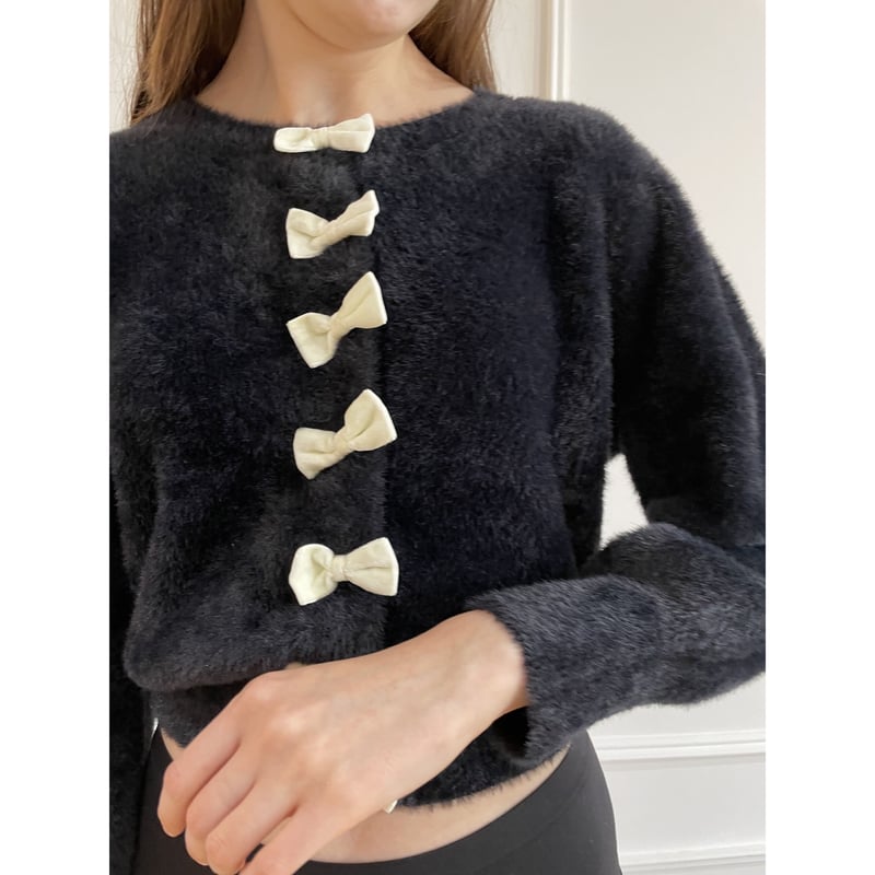 カーディガン epine velours ribbon mohair cardigan velours ribbon mohair shaggy knit cardigan pin