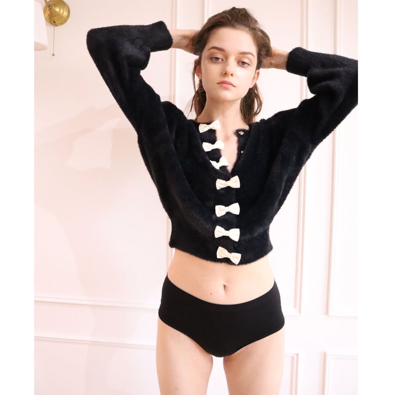 velours ribbon mohair shaggy knit cardigan bla
