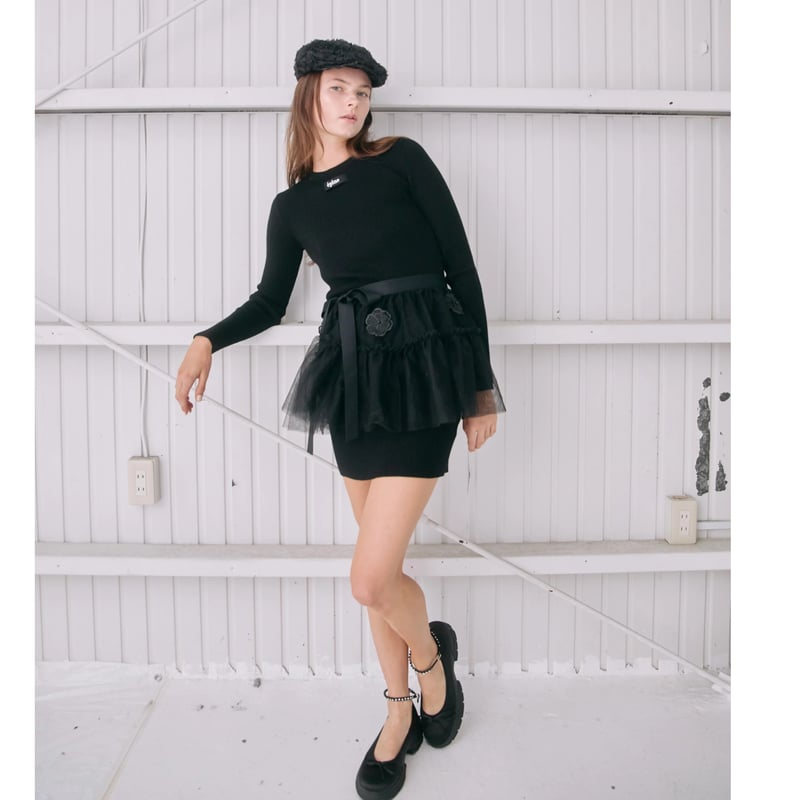 épine tulle flower rib knit onepiece(2color) | épine tulle flower rib knit onepiece(2color) |