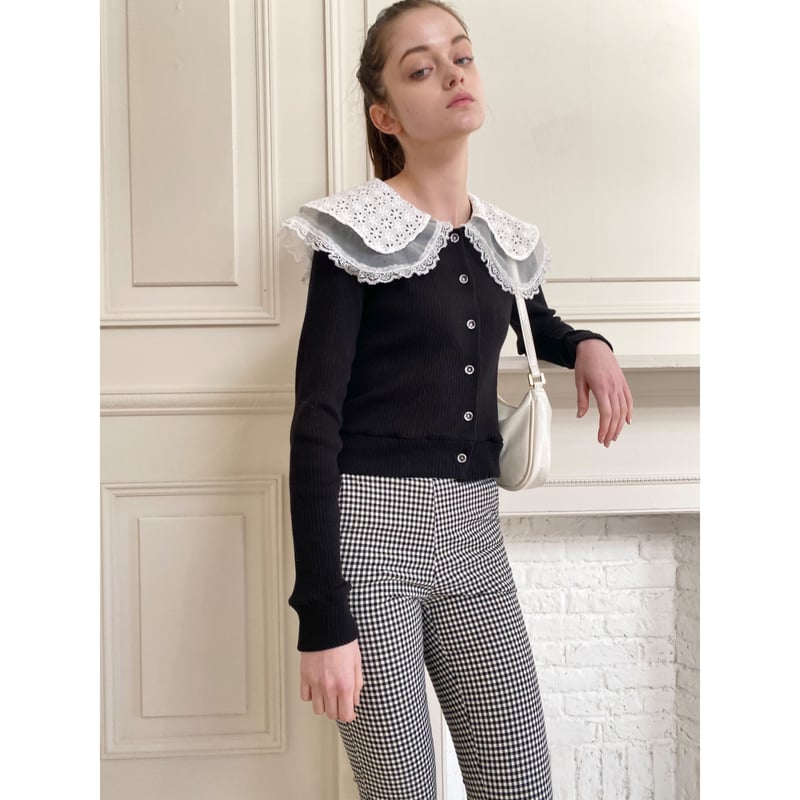 épine - epine シースルーレース襟リブカーディガン see-through lace collar rib cardigan ice blue |