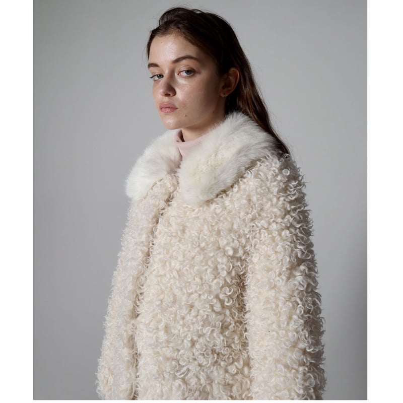 poodle collar fur coat ivory epine コート