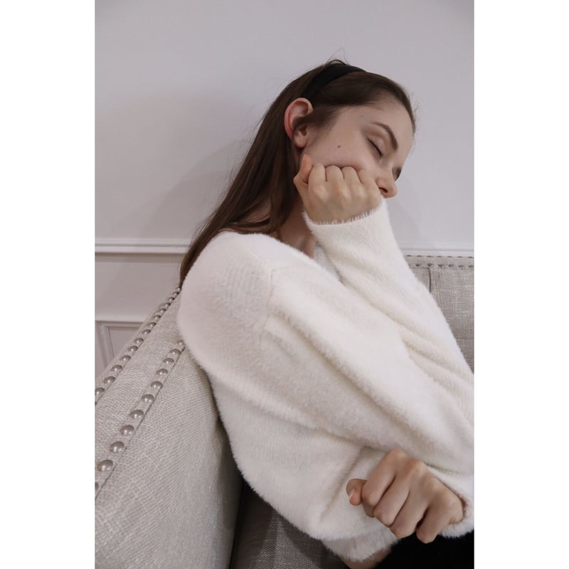 velours ribbon mohair shaggy knit cardigan ivo