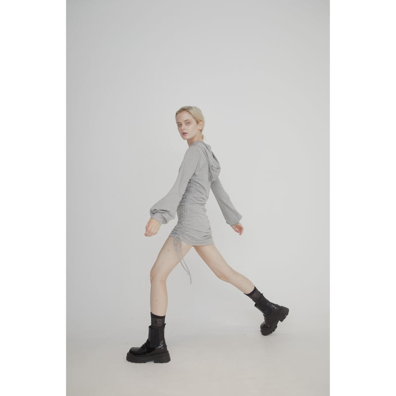 rhinestone ribbon gather hoodie onepiece(2color...