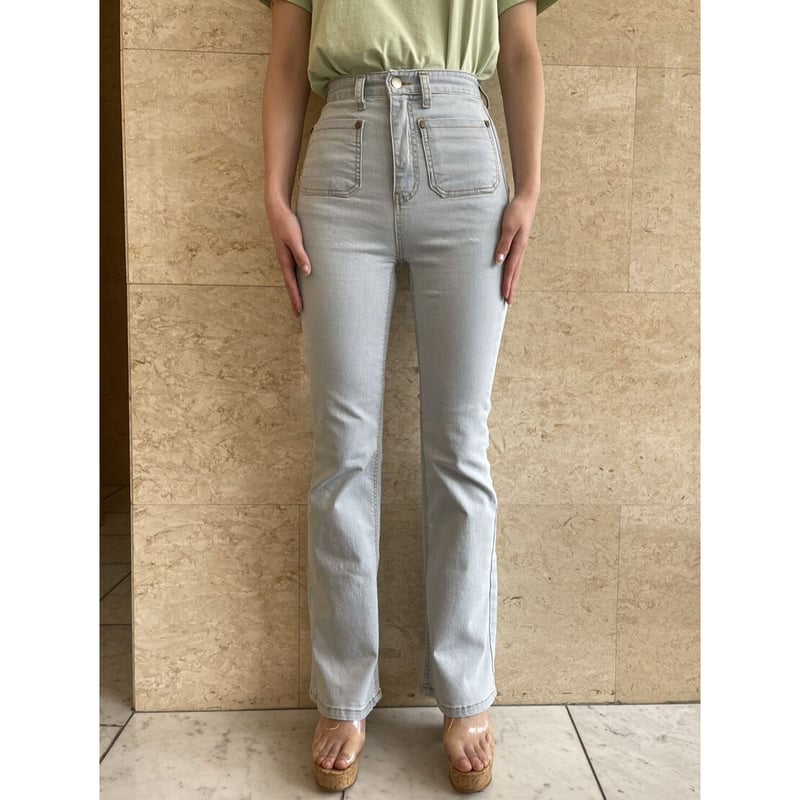épine high-waist fit bell jeans high bleach blu