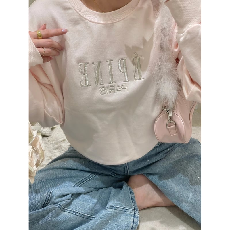 ÉPINE PARIS embroidery sweat baby pink×silver | ÉPINE PARIS embroidery sweat baby pink×silver |