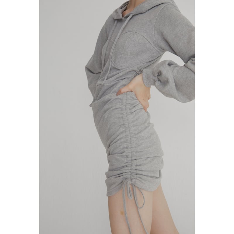 rhinestone ribbon gather hoodie onepiece(2color...