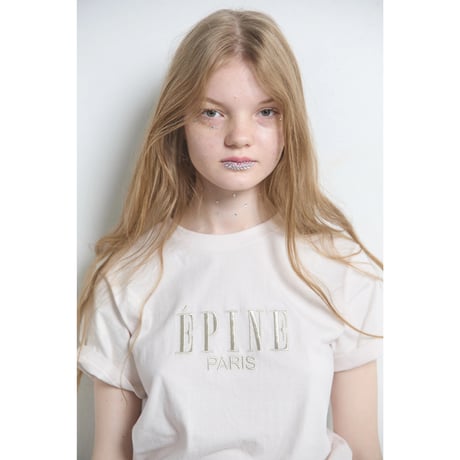 ÉPINE PARIS embroidery tee baby pink×silver