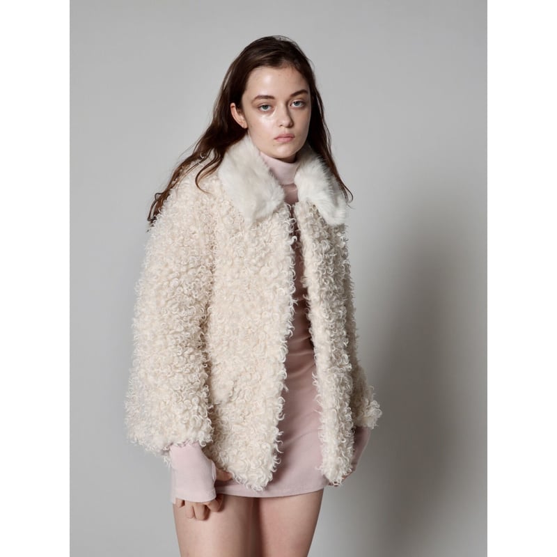 poodle collar fur coat ivory epine コート