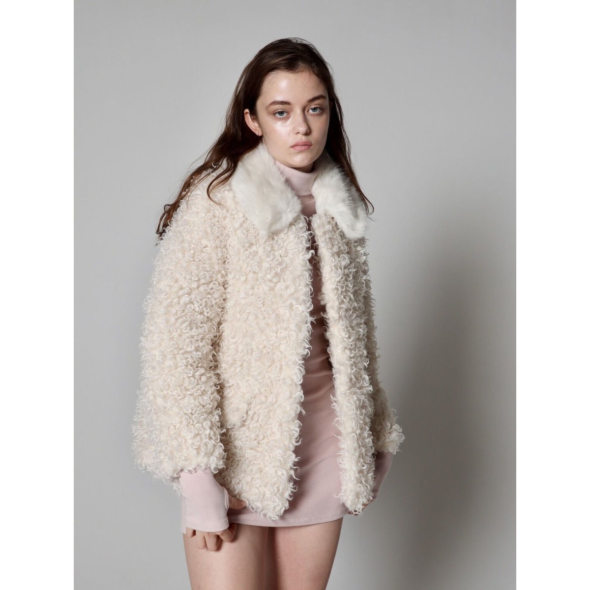 poodle collar fur coat ivory | épine