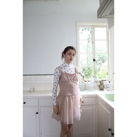 corset sheer skirt onepiece pink beige