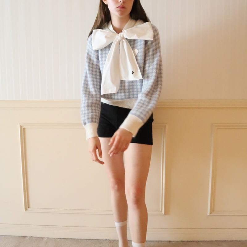 ♡Eé check knit white×iceblue | épine