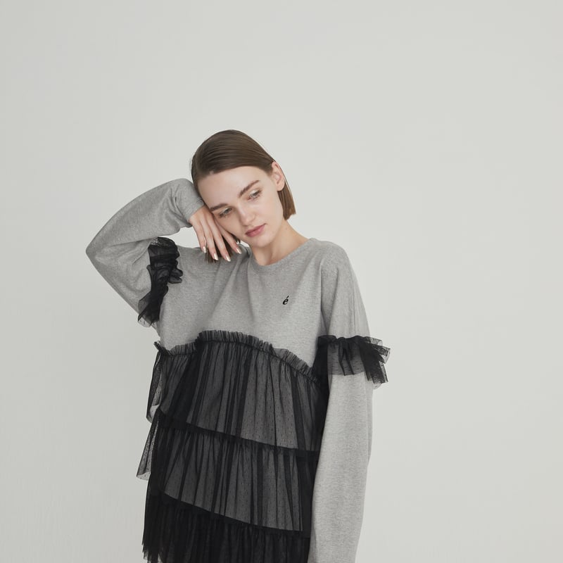 é tulle frill long tee gray | épine