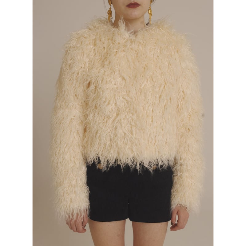 hood 2way volume fur coat bi-color white | épine