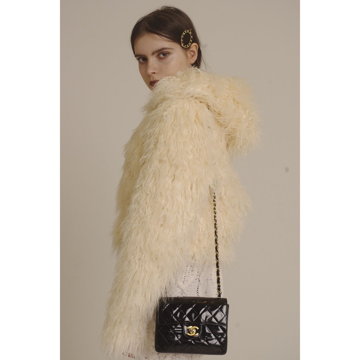 hood 2way volume fur coat white | épine