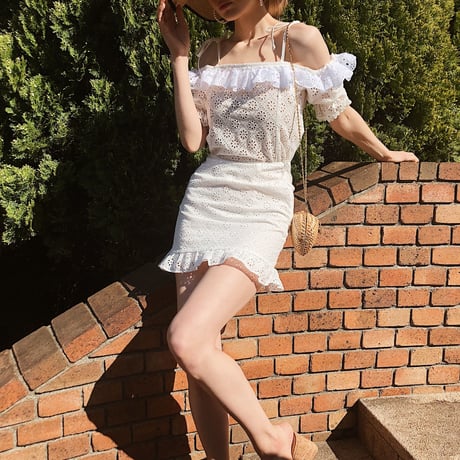 cotton  lace frill skirt