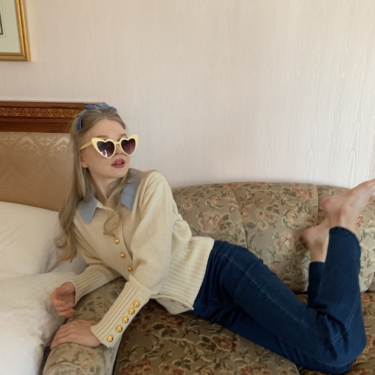 bi-color gold botton knit cardigan ivory | épine