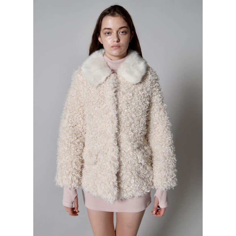 epine poodle fur coat エピヌプードルファーコートivory poodle collar fur coat ivory | épine