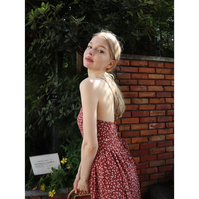 back lace up little flower onepiece red | épine