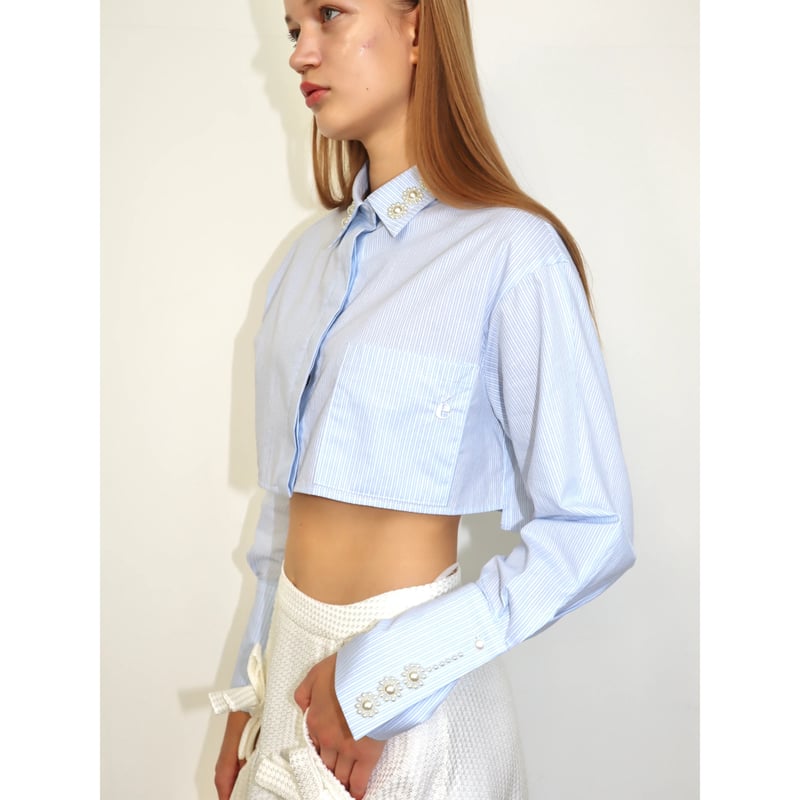 é flower pearl short shirt blue stripe | épine