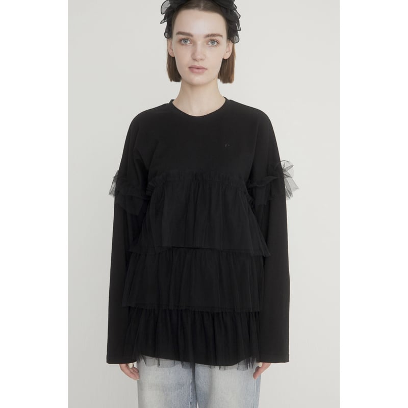 é tulle frill long tee black | épine