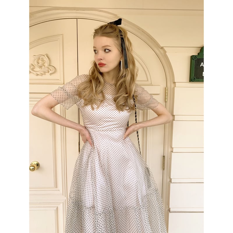 tulle see-through volume dress ivory dot | épine