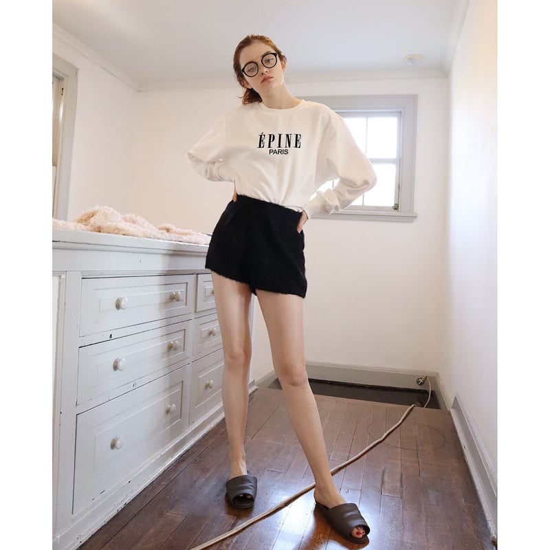 high-waist mohair short pants black | épine