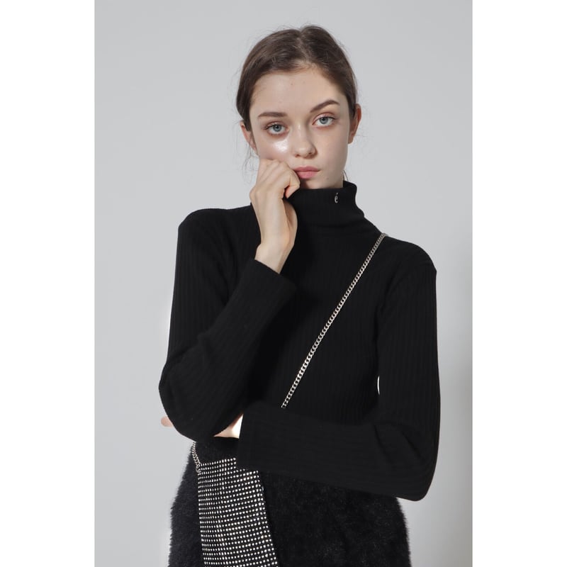 é embroidery rib knit high neck black | épine