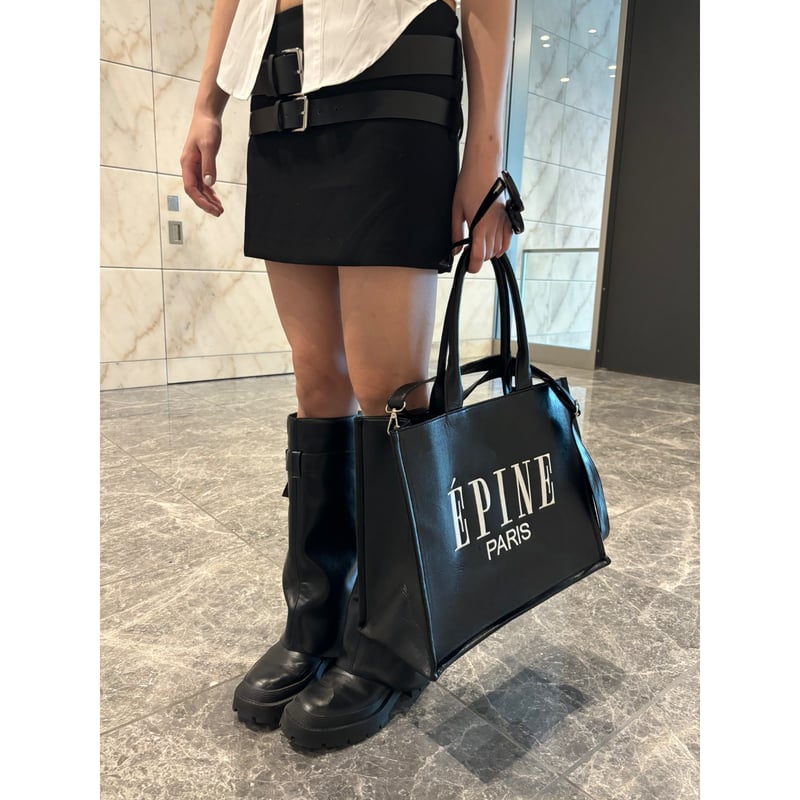 レザーブラック黒ÉPINE PARIS book tote bag large トートバッグ