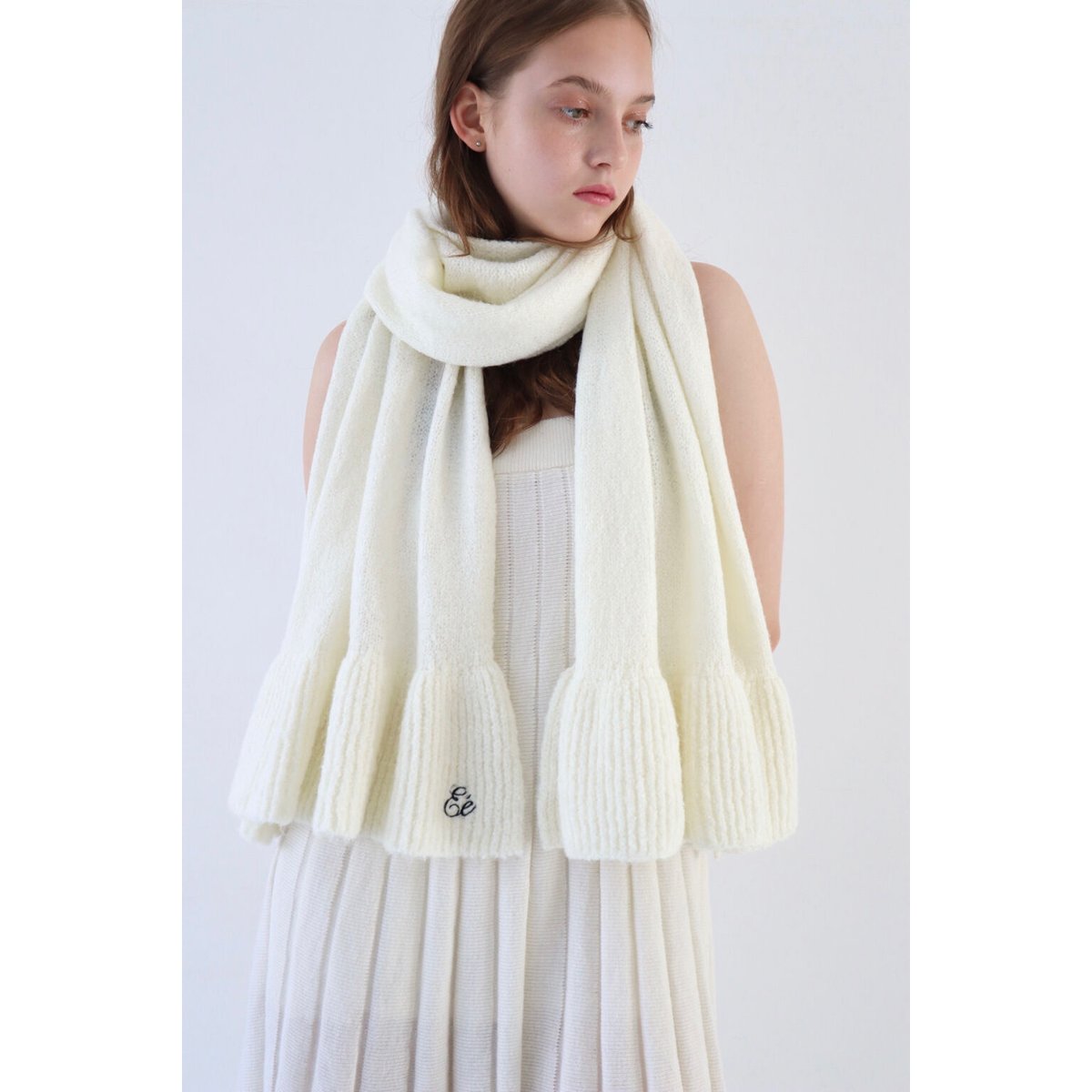 ♡Éé mohair fringe muffler pink | épine