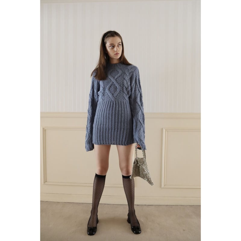 cable knit lady onepiece blue | épine cable knit lady onepiece blue | épine