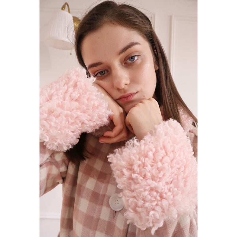 【epine】poodle fur coat pink check