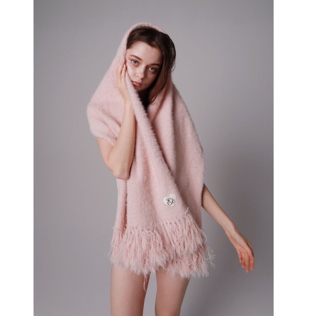 ♡Éé mohair fringe muffler pink | épine ♡Éé mohair fringe muffler pink | épine