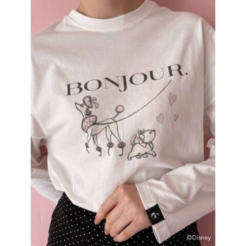 épine - epine  エピヌ　ディズニーコラボ　ロングTシャツ ホワイト Disney Marie＞Bonjour long TEE（2color） | épine