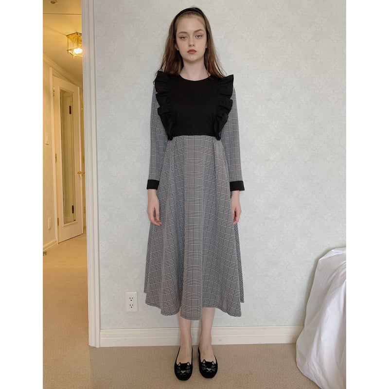 frill back ribbon check onepiece | épine