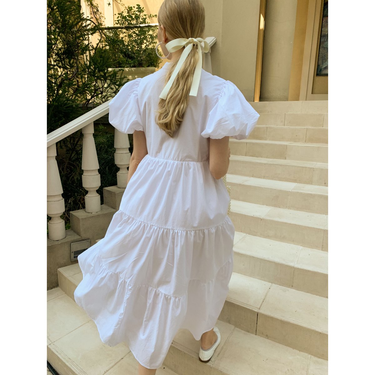 puff sleeve tiered onepiece white | épine