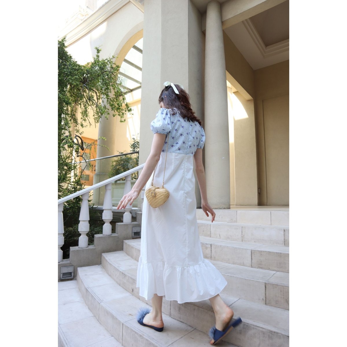flower bolero frill long onepiece ice blue | épine