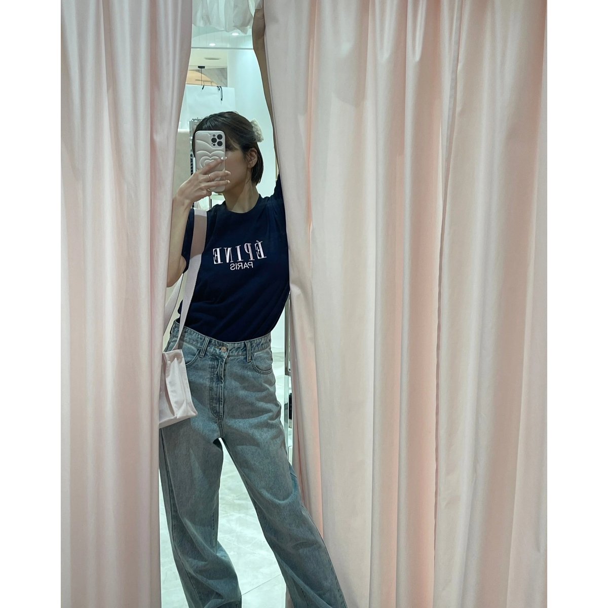 ÉPINE PARIS embroidery tee navy×pink | épine ÉPINE PARIS embroidery tee navy×pink | épine