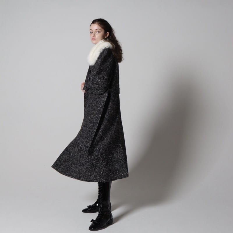 feminine fur collar long coat black