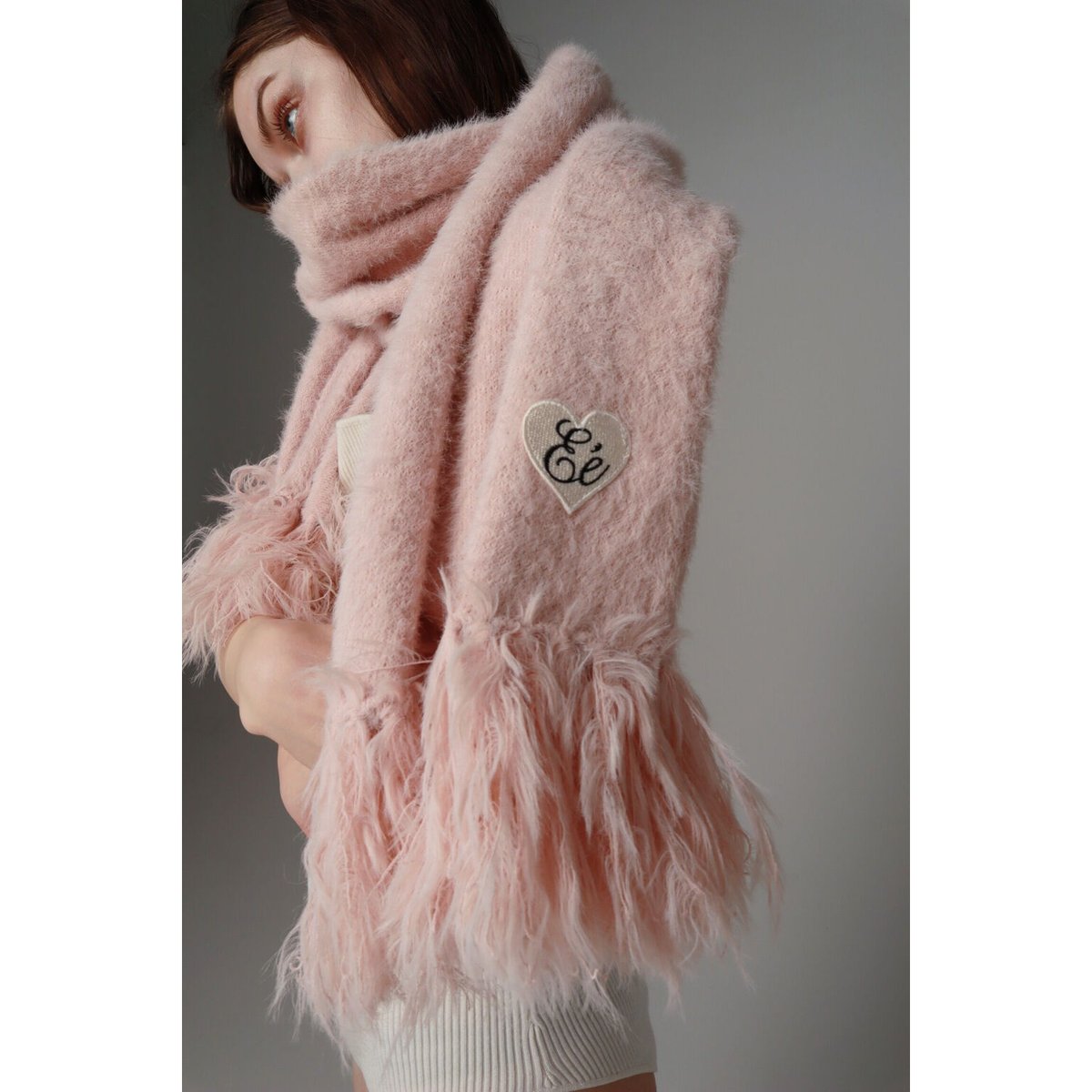 ♡Éé mohair fringe muffler pink | épine