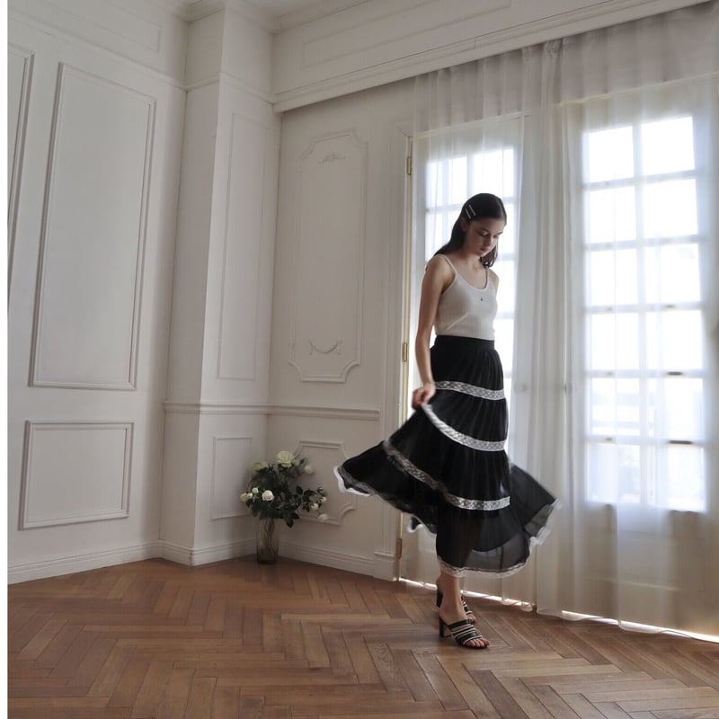 chiffon lace tiered long skirt black | épine chiffon lace tiered long skirt black | épine