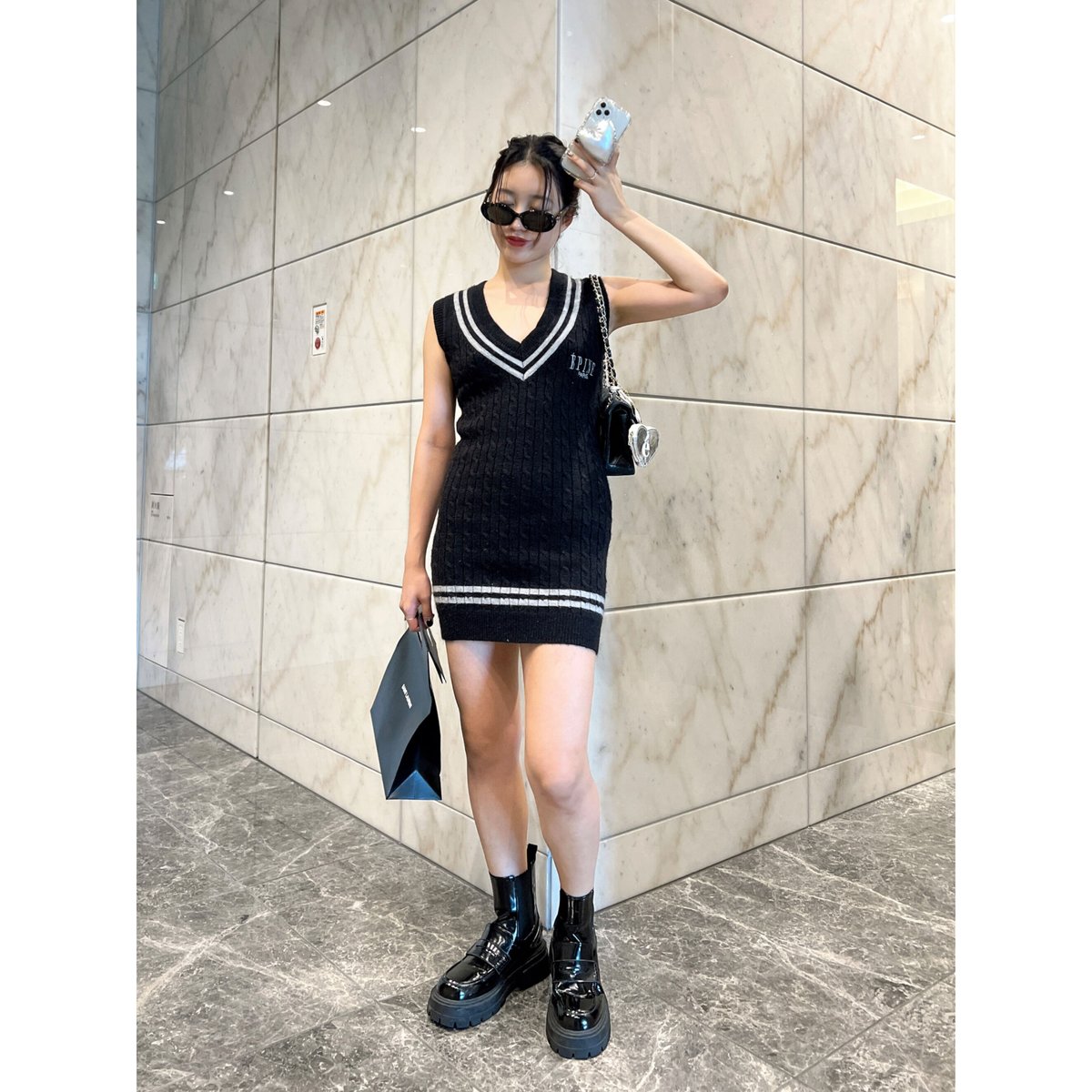 ÉPINE PARIS line cable knit vest onepiece（2color）