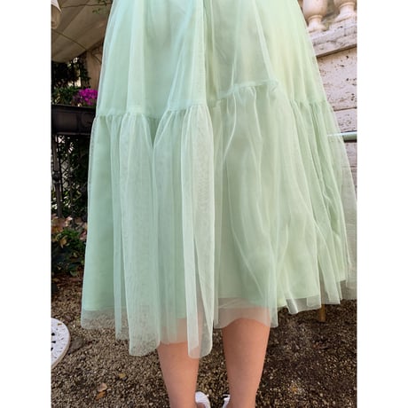 tulle see-through volume dress pistàcchio