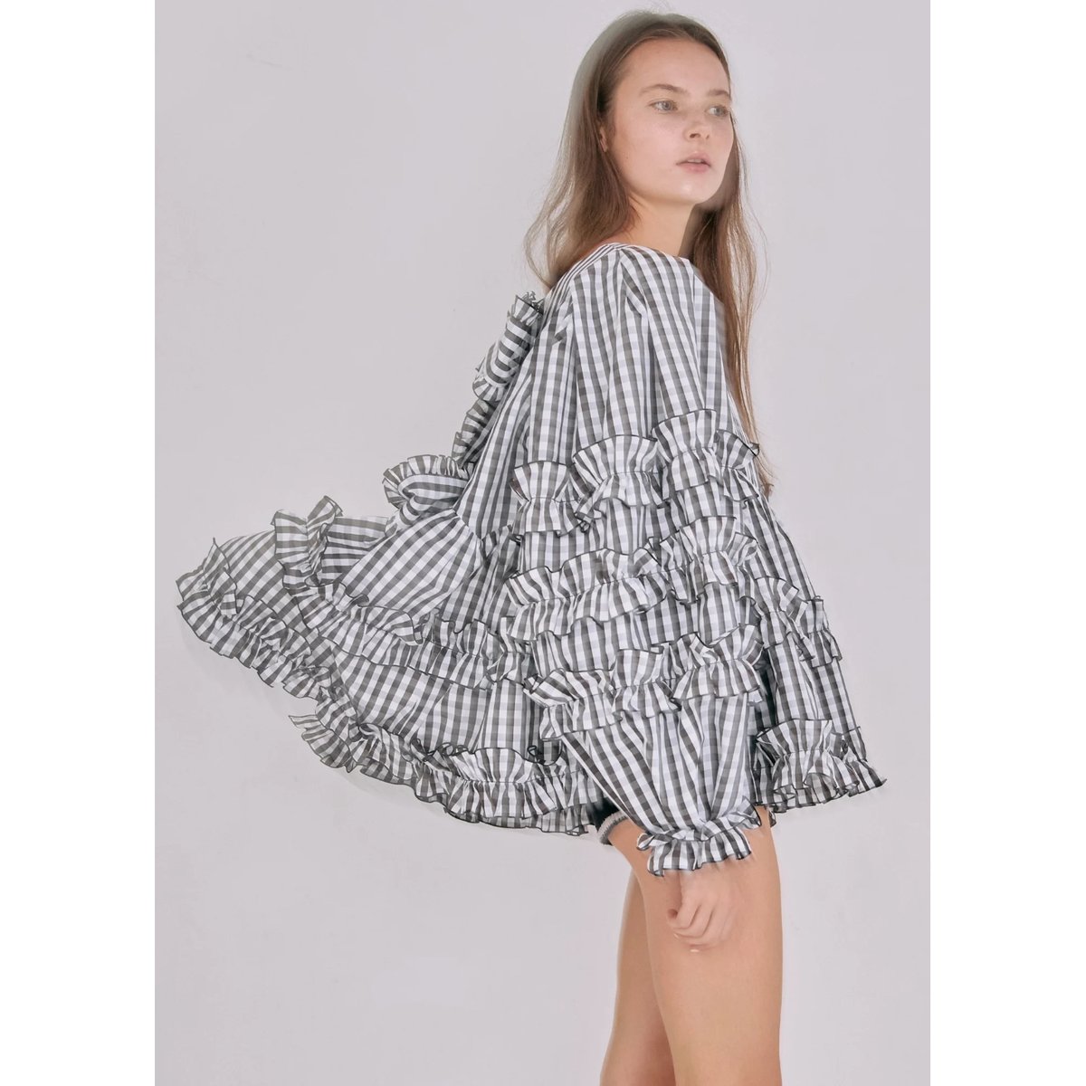 épine double ribbon frill blouse white