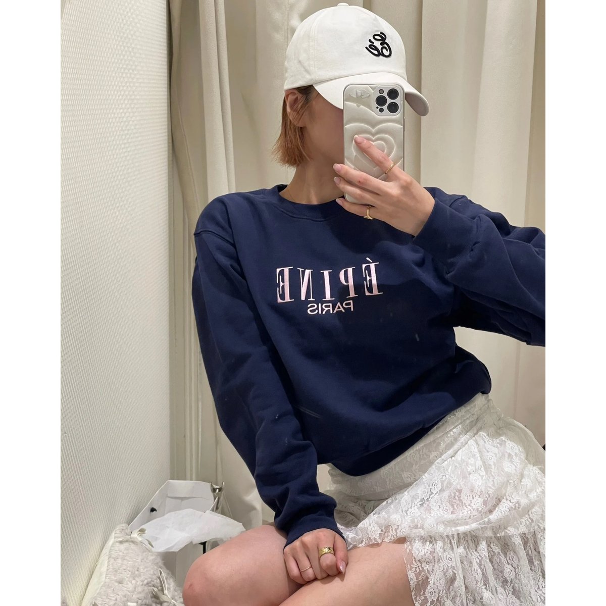 ÉPINE PARIS embroidery sweat navy×pink | épine ÉPINE PARIS embroidery sweat navy×pink | épine