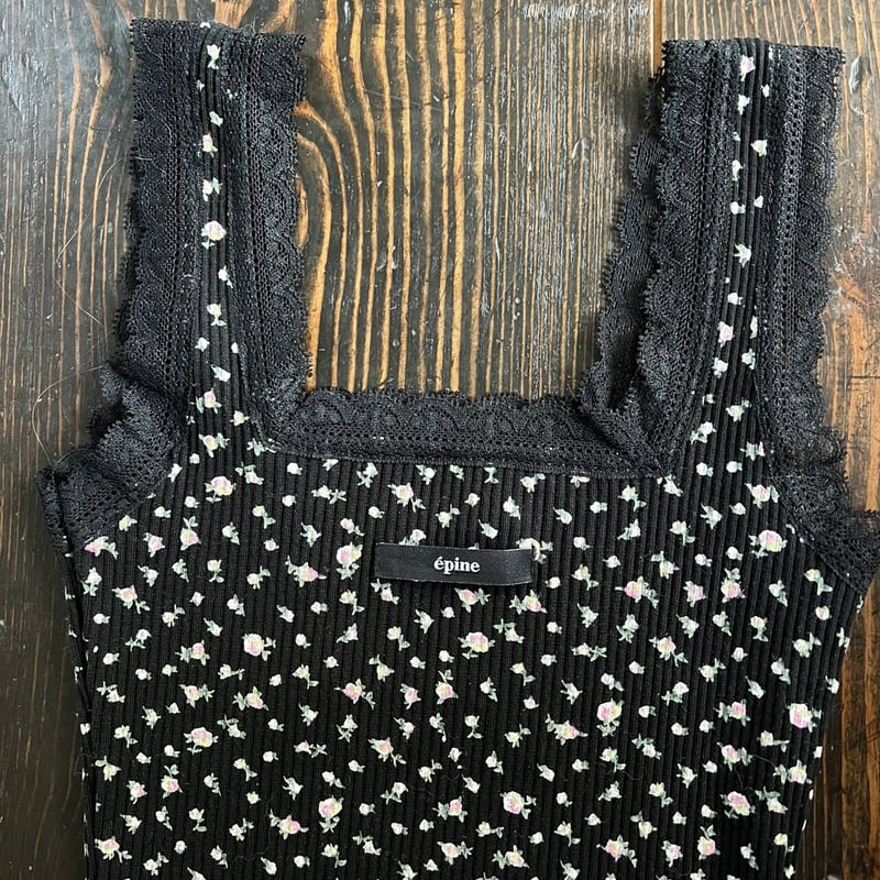 épine label lace flower rib onepiece black | épine épine label lace flower rib onepiece black | épine