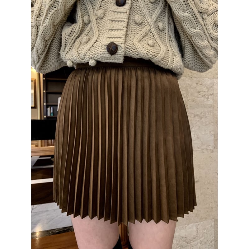 suède pleats mini skirt brown | épine