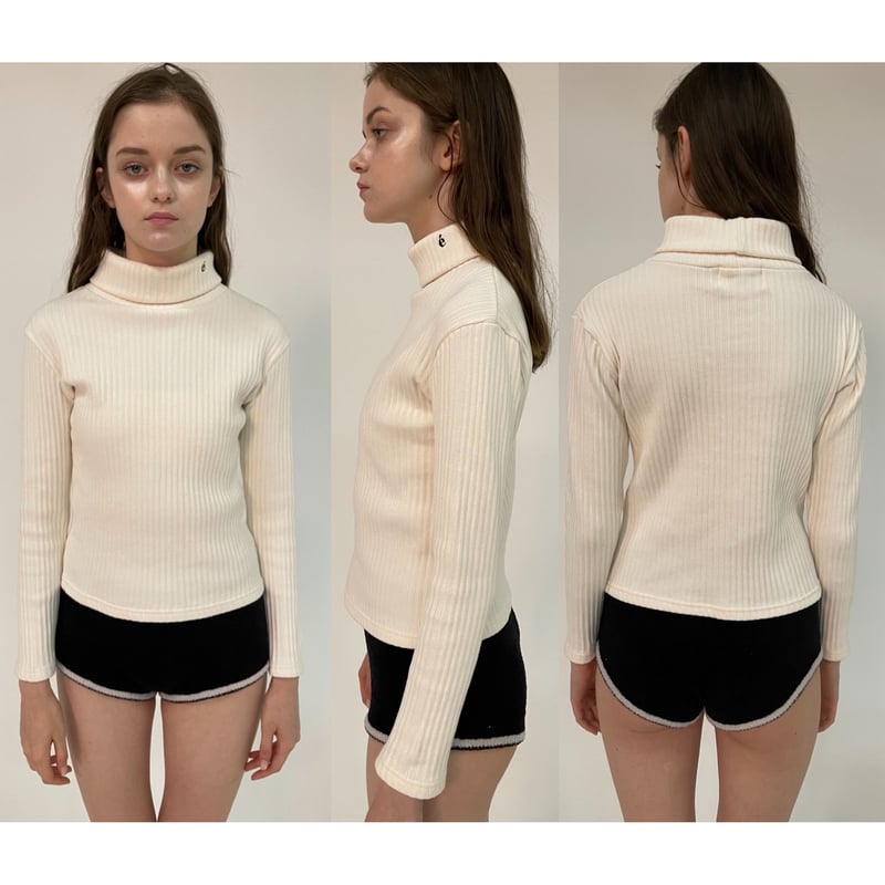 é embroidery rib knit high neck / epine