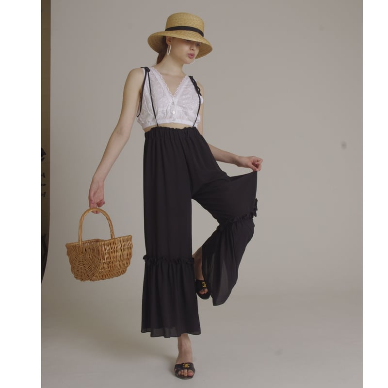 see-through frill wide pants | épine